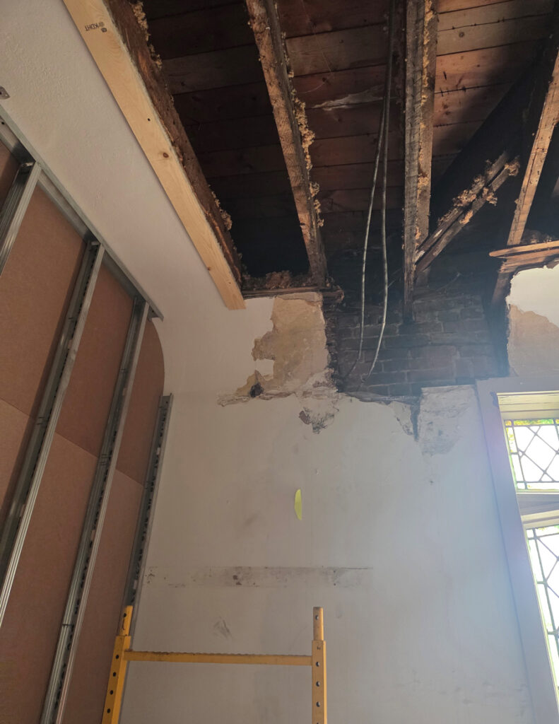 Photo of the Lakewood Presbyterian library undergoing repairs.