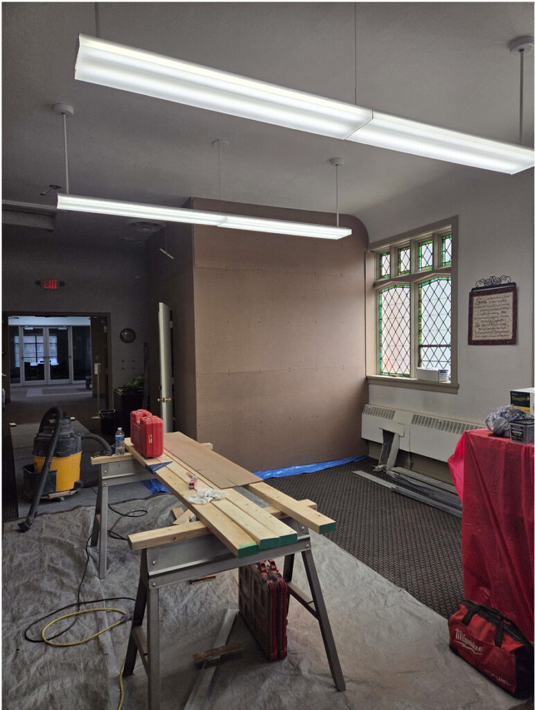 Photo of the Lakewood Presbyterian library undergoing repairs.